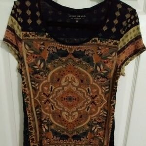 Lucky Brand Black and Orange Boho Top
